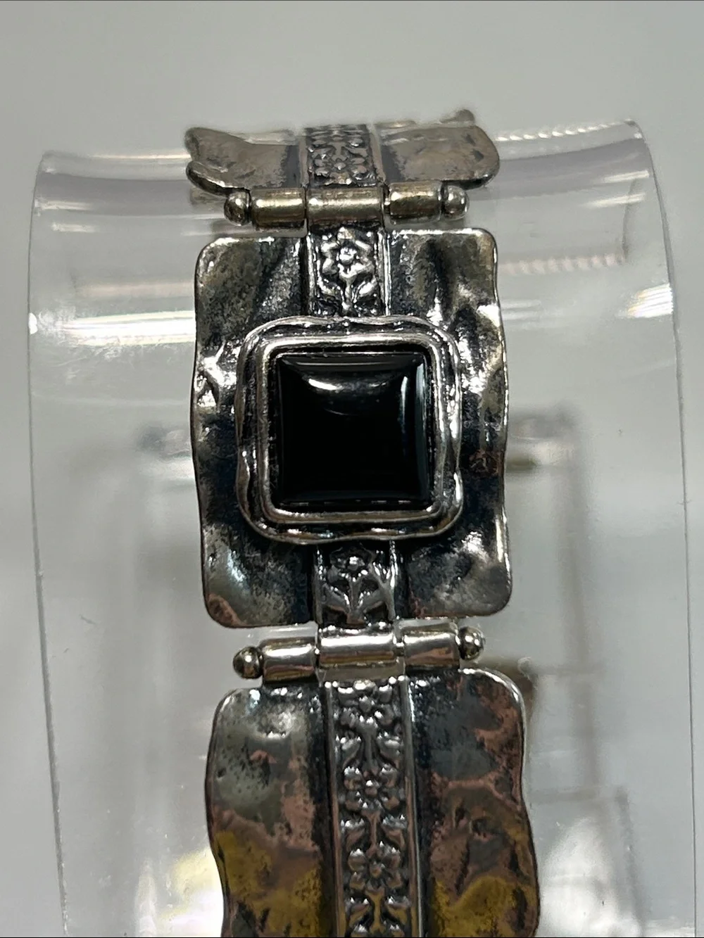 NWT Passage To Israel Hammered Panel Link Genuine Black Onyx Gemstone Bracelet